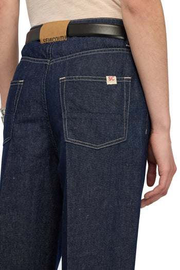 Jeans cinque tasche modello Agata di Semicouture in cotone e lino con gamba ampia - 3