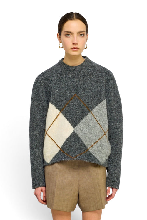 Maglia a girocollo Semicouture Keira in misto lana e alpaca con lavorazione jacquard a rombi - 1