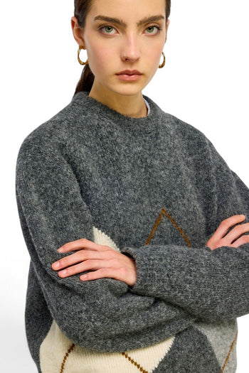 Maglia a girocollo Semicouture Keira in misto lana e alpaca con lavorazione jacquard a rombi - 3