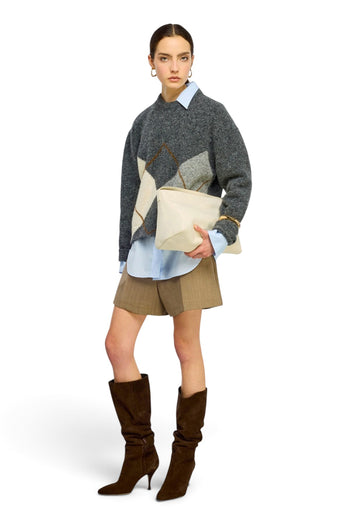 Maglia a girocollo Semicouture Keira in misto lana e alpaca con lavorazione jacquard a rombi - 5