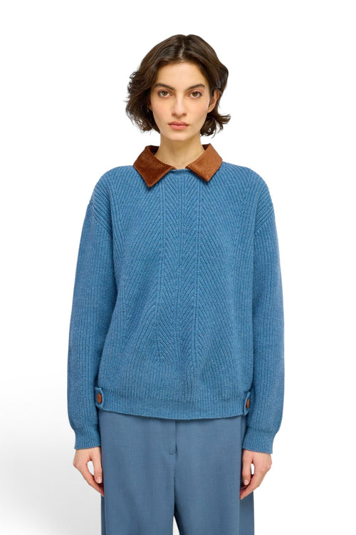 Maglia a girocollo Semicouture Acacia in lana merinos con colletto in velluto - 1