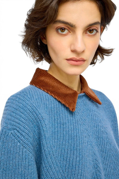 Maglia a girocollo Semicouture Acacia in lana merinos con colletto in velluto - 2