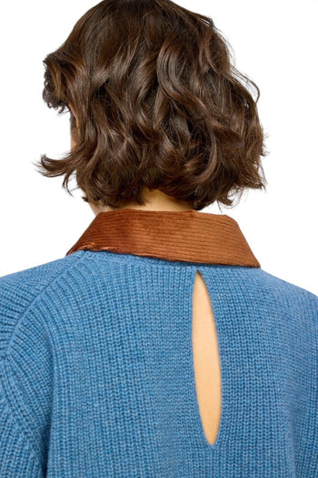 Maglia a girocollo Semicouture Acacia in lana merinos con colletto in velluto - 4