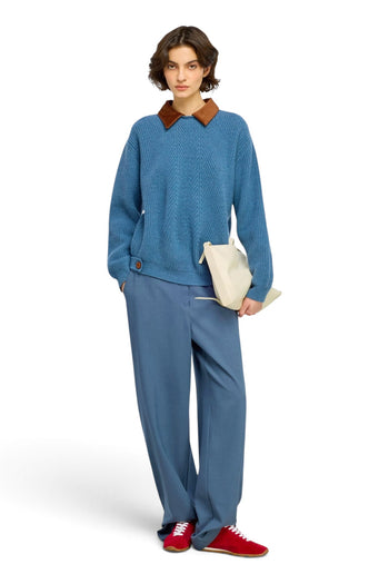 Maglia a girocollo Semicouture Acacia in lana merinos con colletto in velluto - 5