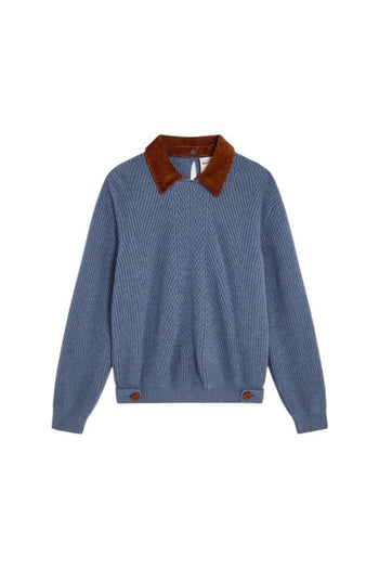 Maglia a girocollo Semicouture Acacia in lana merinos con colletto in velluto - 6