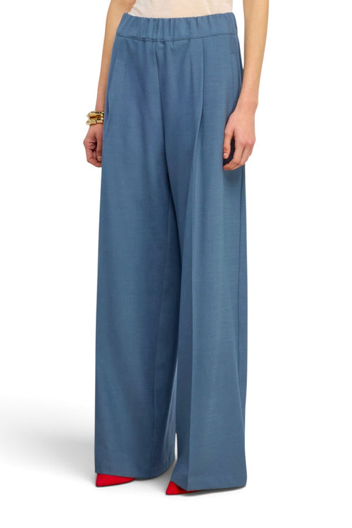 Pantalone a palazzo Semicouture Jhonny in fresco di lana con elastico in vita - 1