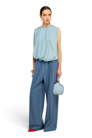 Pantalone a palazzo Semicouture Jhonny in fresco di lana con elastico in vita - 5