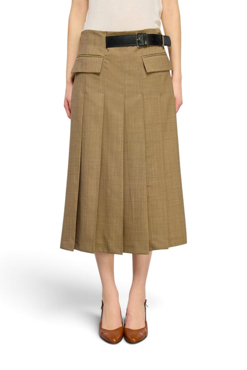 Gonna midi Semicouture Cressida in lana con motivo check e pieghe - 1