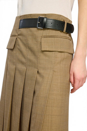 Gonna midi Semicouture Cressida in lana con motivo check e pieghe - 3
