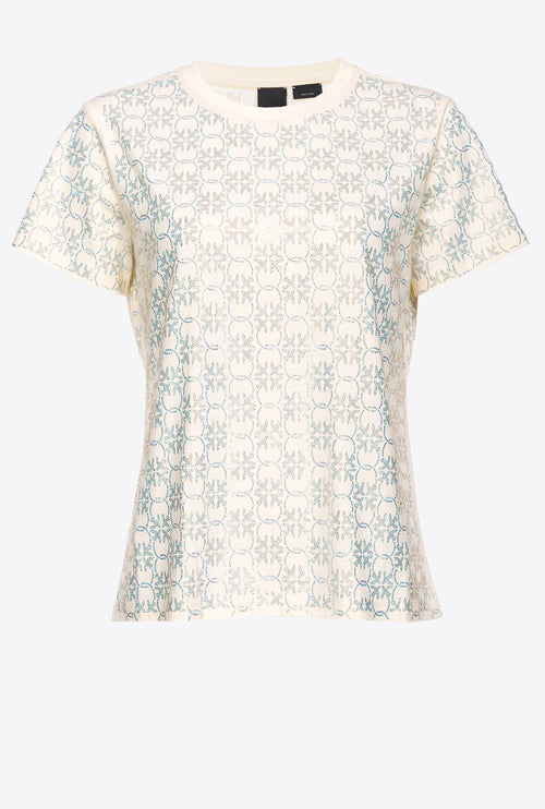 T-shirt Pinko in cotone con strass Love Birds monogram - 1