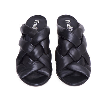 Fru.it sabot in leather with padded braided bands and 80 mm heel. - 4