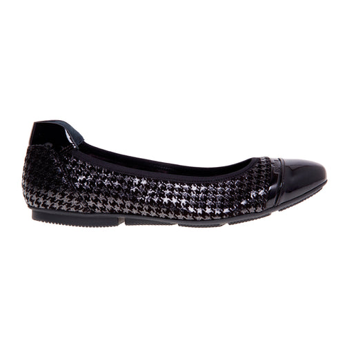 Hogan ballerina in black suede with contrasting houndstooth print