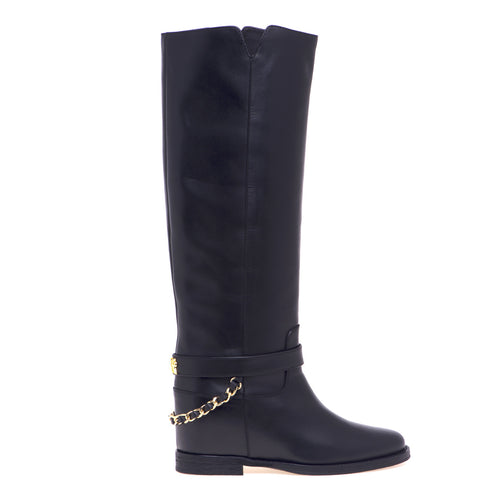 Via Roma 15 leather boot with strap with "VR" logo and chain - 1