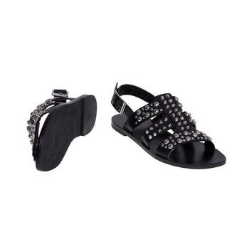 Flat what for leather sandal with studs - 4