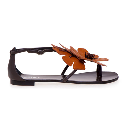 Lola Cruz sandal in leather with flower - 1