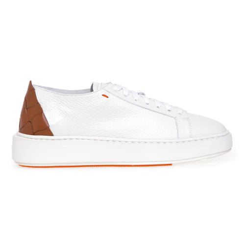 Santoni 'Cleanic' leather sneaker with weaving on the heel - 1