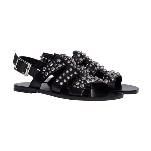 Flat what for leather sandal with studs - 2