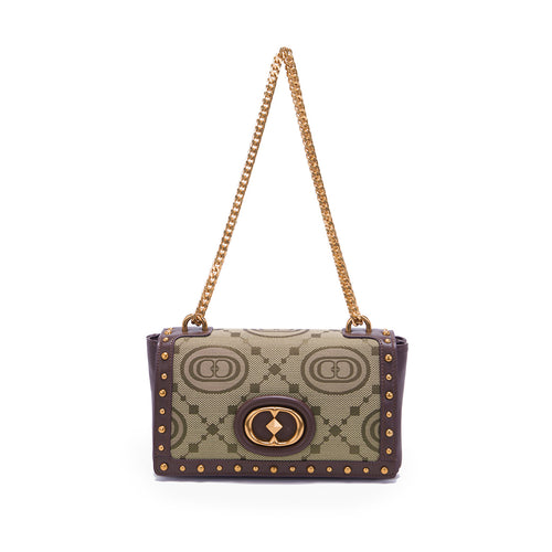 La Carrie shoulder bag in monogram fabric and leather