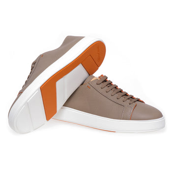 Hammered leather sneaker with orange piping - 4