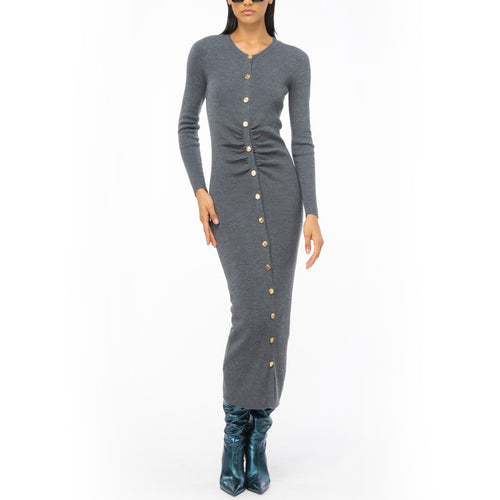 Pinko long fitted dress in wool blend knit