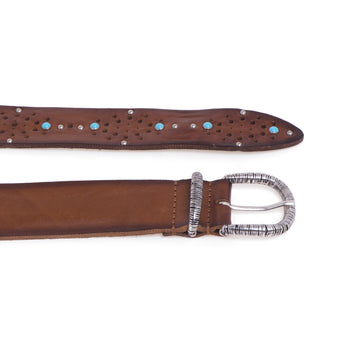 Gavazzeni leather belt with studs and turquoises - 3