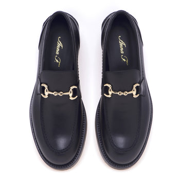 Anna F. leather moccasin with BLACK horsebit - 5