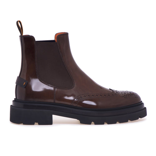Santoni English style Chelsea boot in shiny antique effect leather