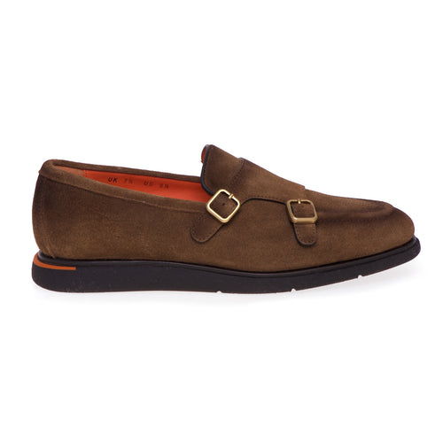 Santoni moccasin in suede with double buckle