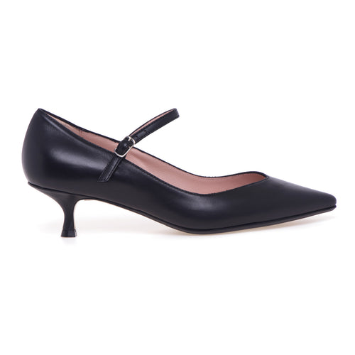 Anna F. leather pump with strap and "V" neckline - 1