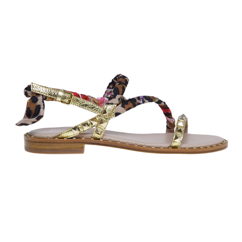 Ash sandal in laminated leather with studs and scarf - 1