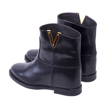 Via Roma 15 leather ankle boot with metal "V" accessory - 4