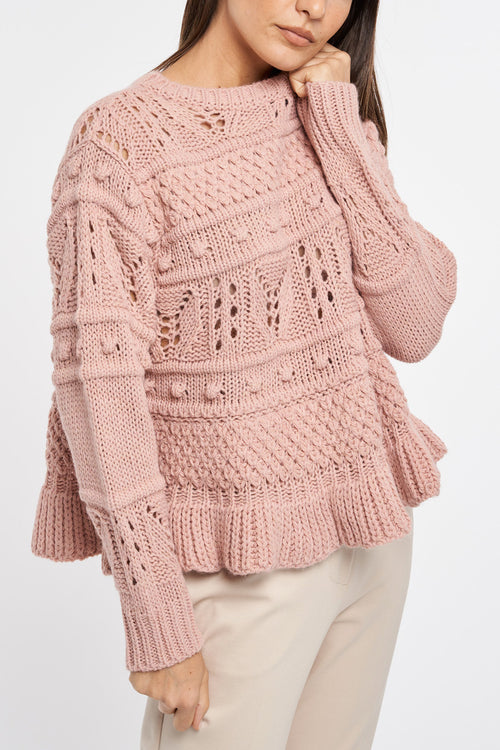 Dixie crewneck sweater in wool blend with crochet effect - 2