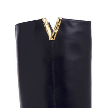 Via Roma 15 leather boot with internal wedge and faceted golden "V". - 4