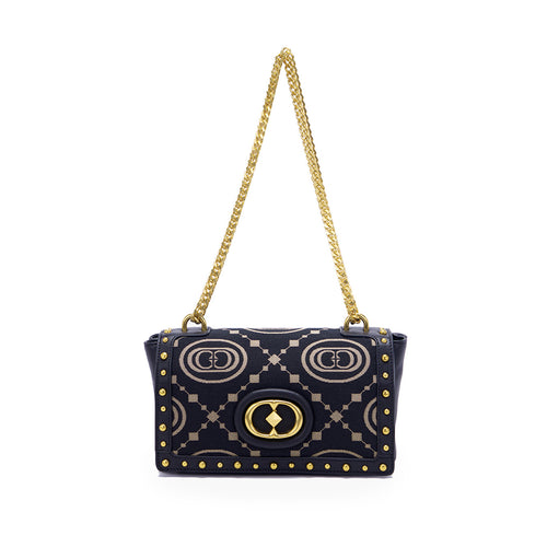 La Carrie shoulder bag in monogram fabric and leather