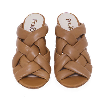Fru.it sabot in leather with padded braided bands and 80 mm heel. - 5