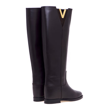 Via Roma 15 leather boot with slit and metal "V". - 3