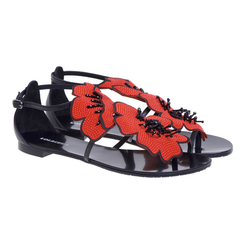 Lola Cruz flat sandal in leather with sequined flower - 2