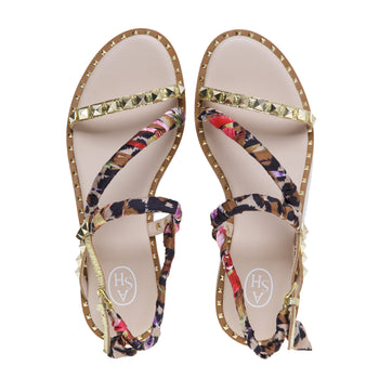 Ash sandal in laminated leather with studs and scarf - 5