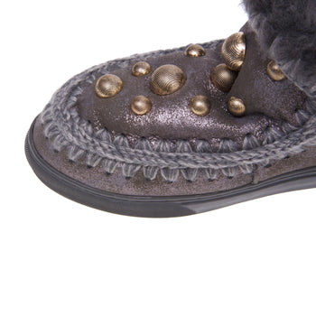 Boot Mou Eskimo Sneaker in camoscio laminato con maxiborchie oro - 4