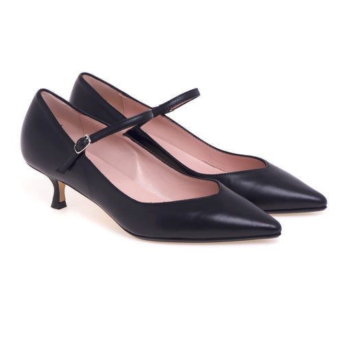 Anna F. leather pump with strap and "V" neckline - 2