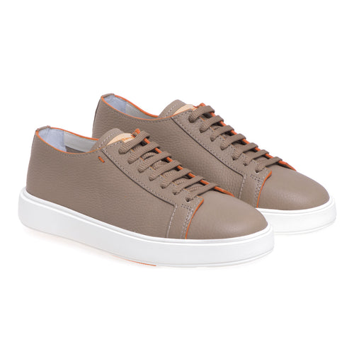 Hammered leather sneaker with orange piping - 2