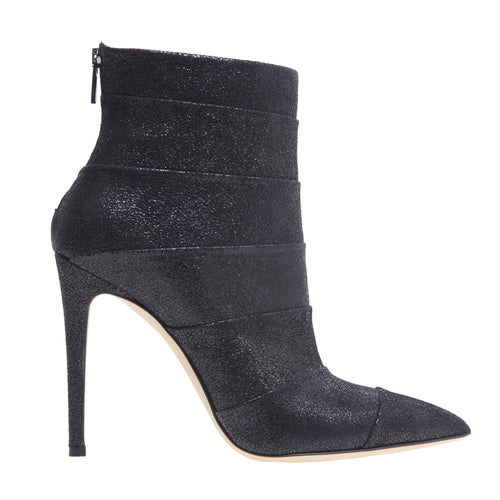 Sergio Levantesi ankle boot in laminated satin leather with bands and 100 mm heel