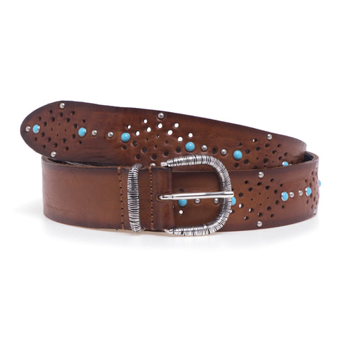 Gavazzeni leather belt with studs and turquoises - 2