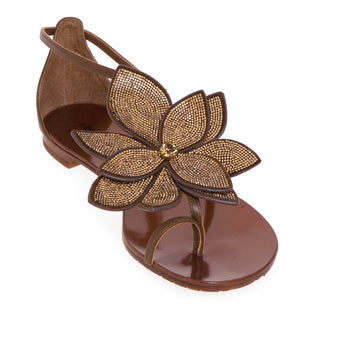 Lola Cruz sandal in leather with flower - 4