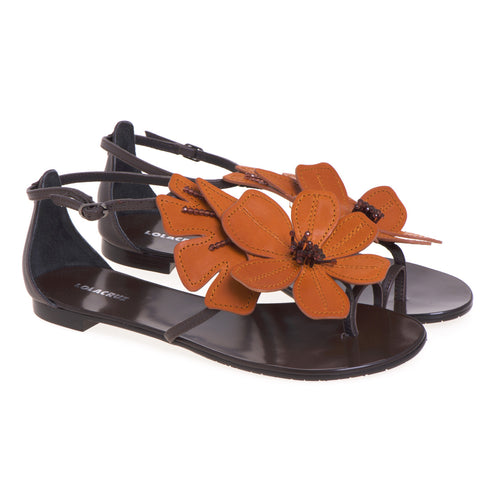 Lola Cruz sandal in leather with flower - 2