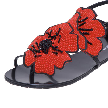 Lola Cruz flat sandal in leather with sequined flower - 4