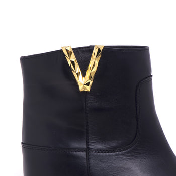 Via Roma 15 leather ankle boot with internal wedge and faceted "V". - 4