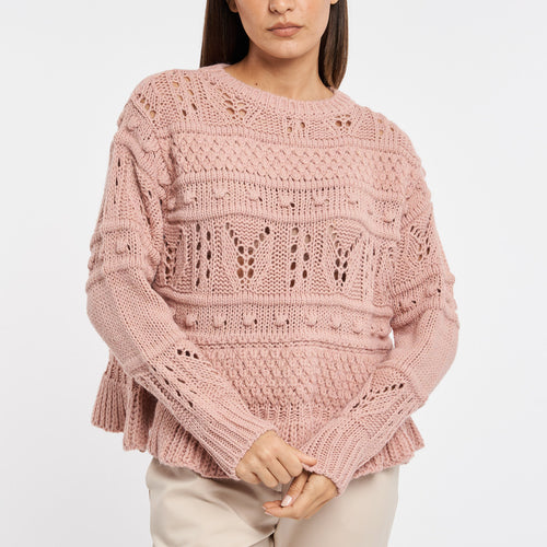 Dixie crewneck sweater in wool blend with crochet effect - 1