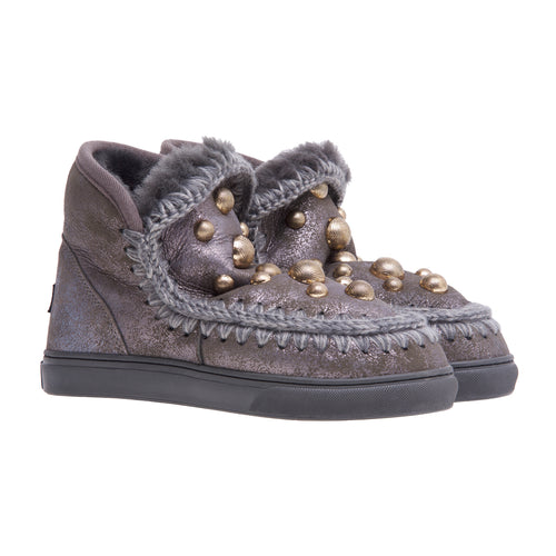 Boot Mou Eskimo Sneaker in camoscio laminato con maxiborchie oro - 2