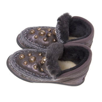 Boot Mou Eskimo Sneaker in camoscio laminato con maxiborchie oro - 5